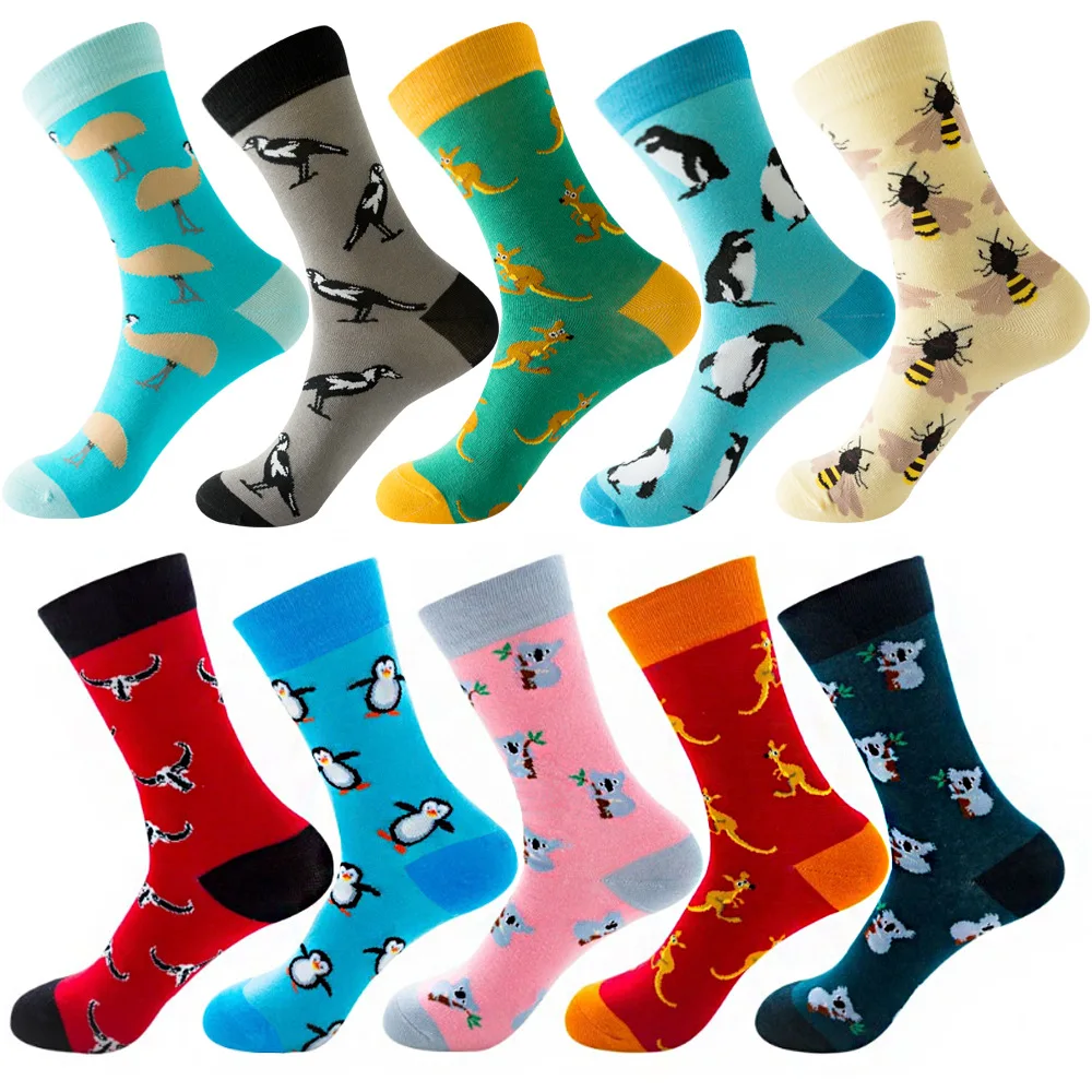 Women Happy Socks Cotton Crew Street Fashion Casual Sox Girl Jacquard Funny Tube Cute Cartoon Animal Tree Larks Bees Penguins