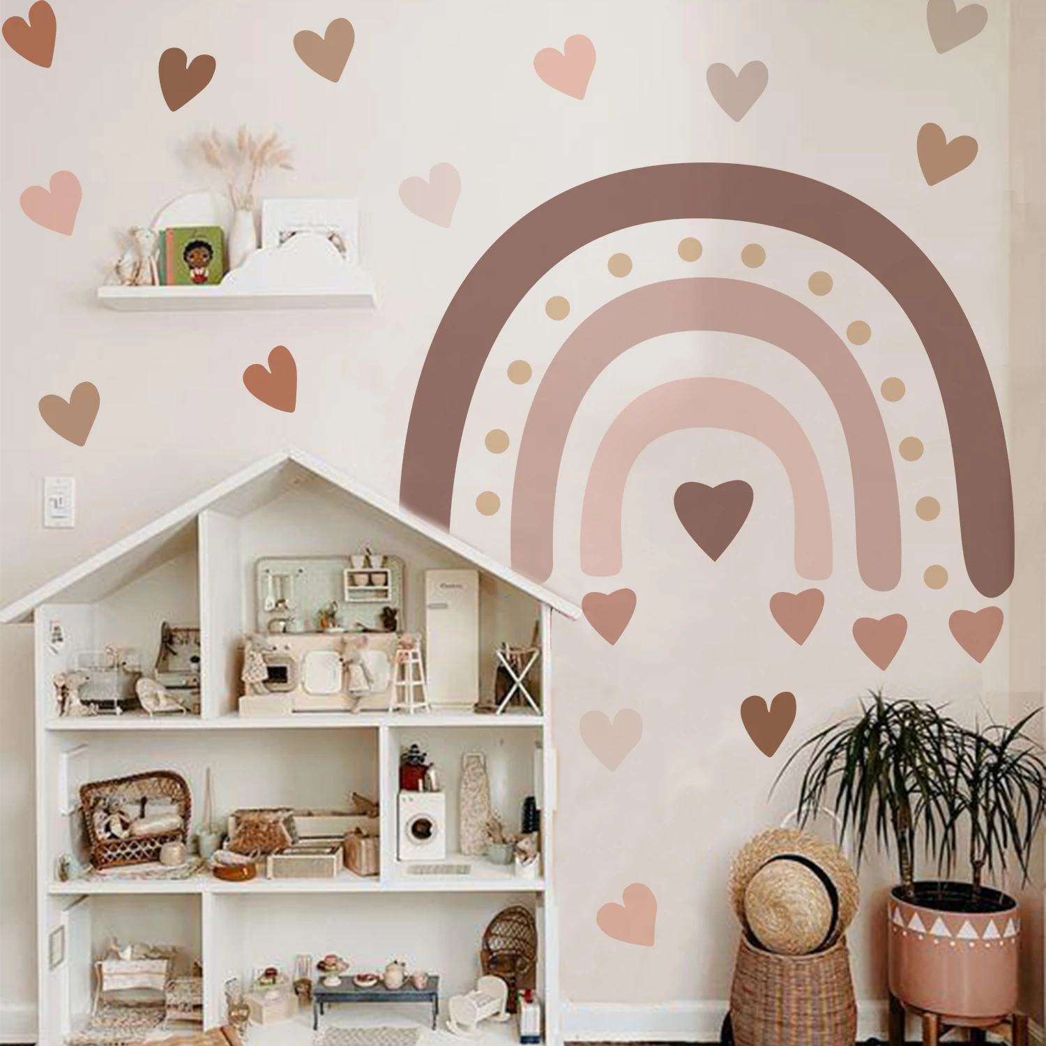 Funlife JY019 Boho Rainbow and Heart Brown Wall Art Sticker for Nursery room wall decoration