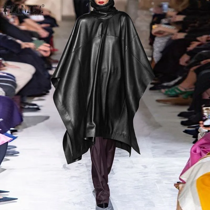 European and American runway show mirror leather bat style cloak sleeveless collar cloak short model performance stage