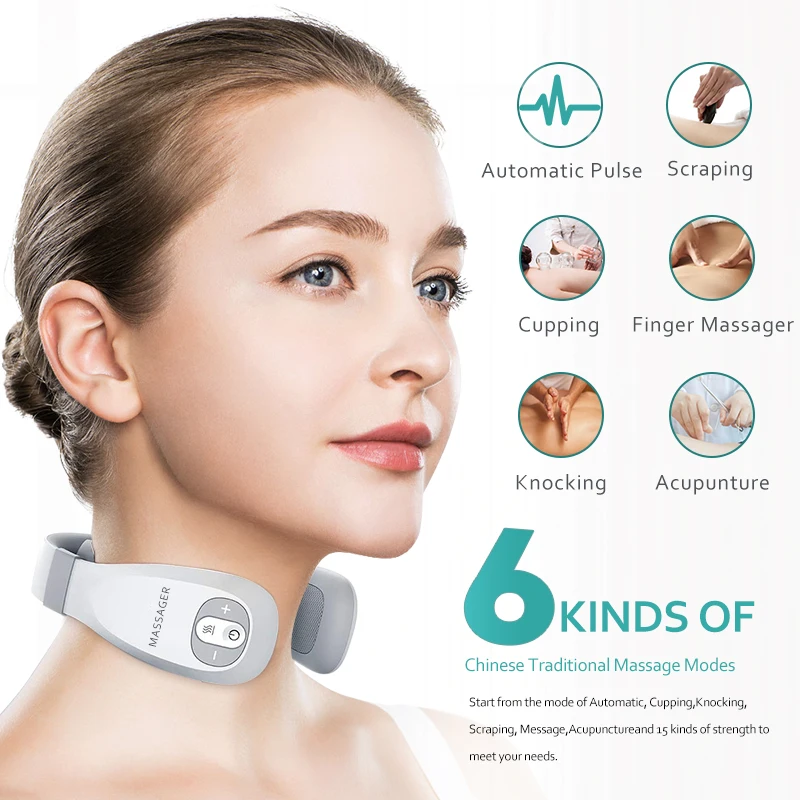 2022 powerful wireless Mini Electric EMS Neck Massager Intelligent Remote Control Heating electronic Smart Neck Massager