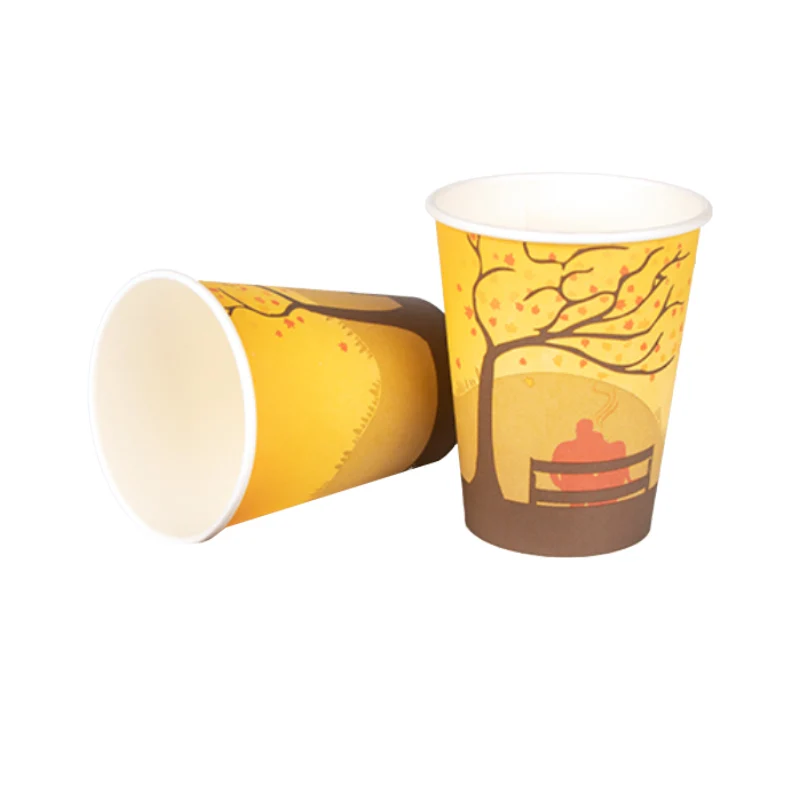 Single Wall Paper Cup Hot Coffee Cafes With Lids Customization Printing Disposable Cups