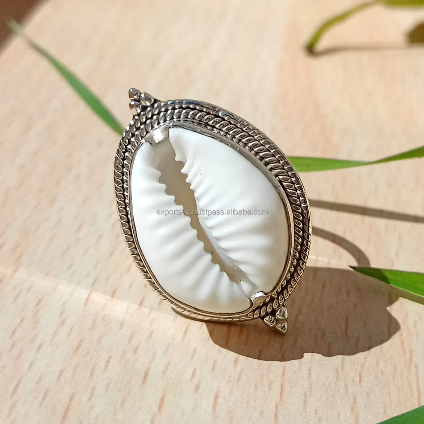 Shell Ring with Twist Sterling Silver Ring Statement Bohemian Boho Cowrie High Quality Ring Gift For Her Jewelry