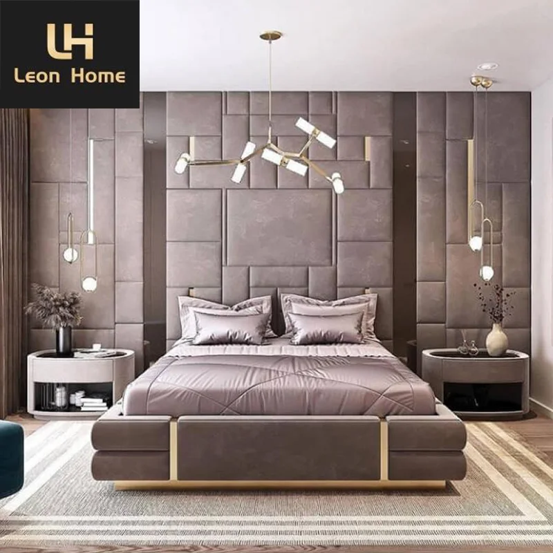 Luxury Italian Bed Manufacturer Customization Luxury Bed Room Set Upholstered Bed With Tall Headboard