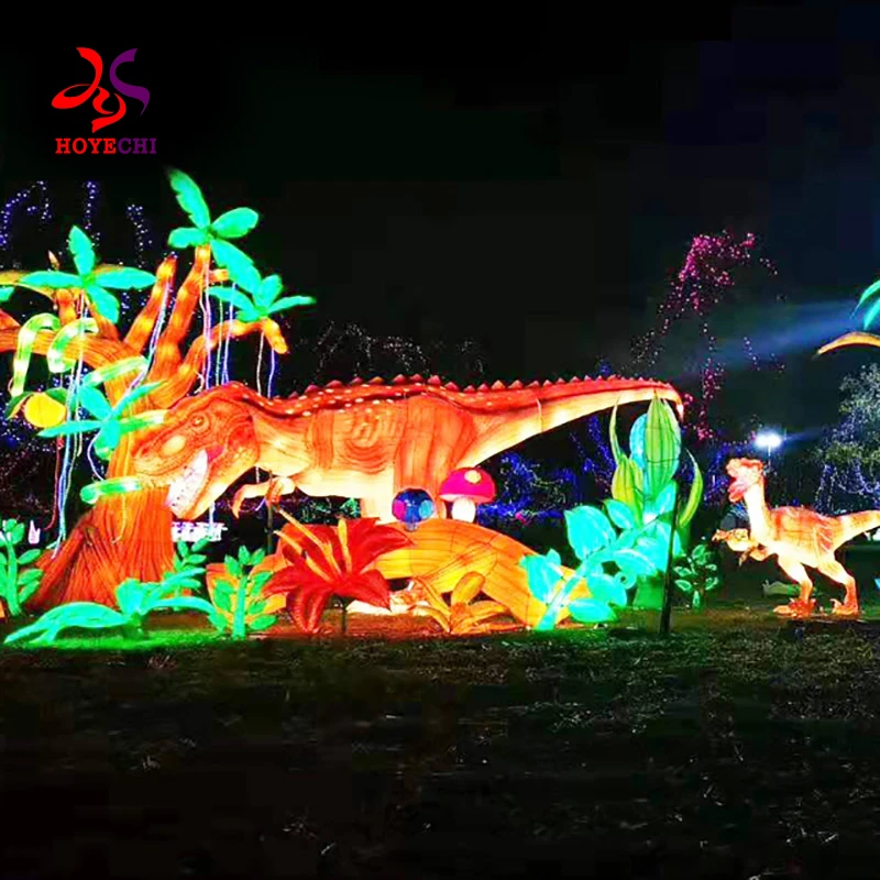 Dinosaur  Theme Park Decoration Chinese Festival LED 3D Dinosaur  Silk Lantern For Sale