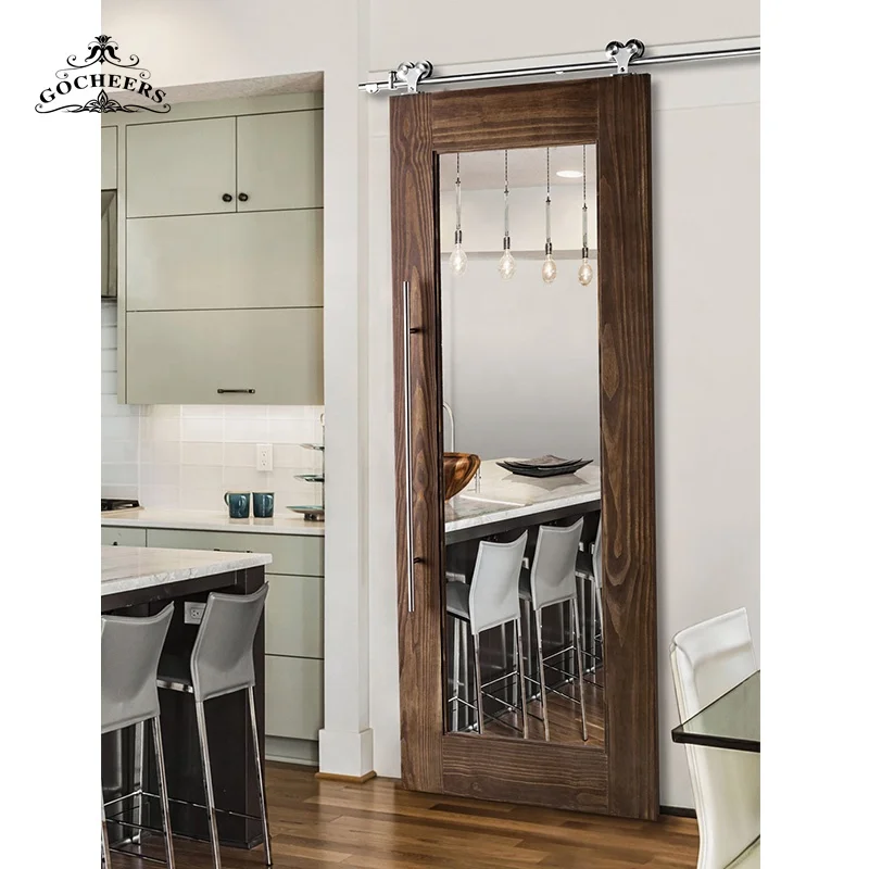 GC Glass bathroom door barn wooden door solid wood interior doors sliding design