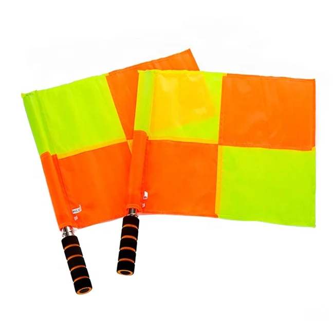 factory supply custom referee kit polyester checkered flag stainless steel stick referee flag soccer