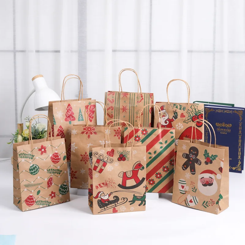 Wholesale popular new products best christmas gift paper bags bulk beautiful design candy packaging kraft bag for cloth shoes