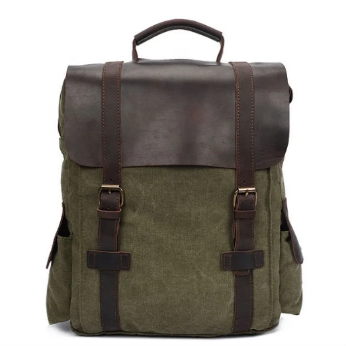 Wholesale Custom Luxury Leather Vintage Canvas Rucksack School Bag Travel Laptop Backpack for College Men Girl
