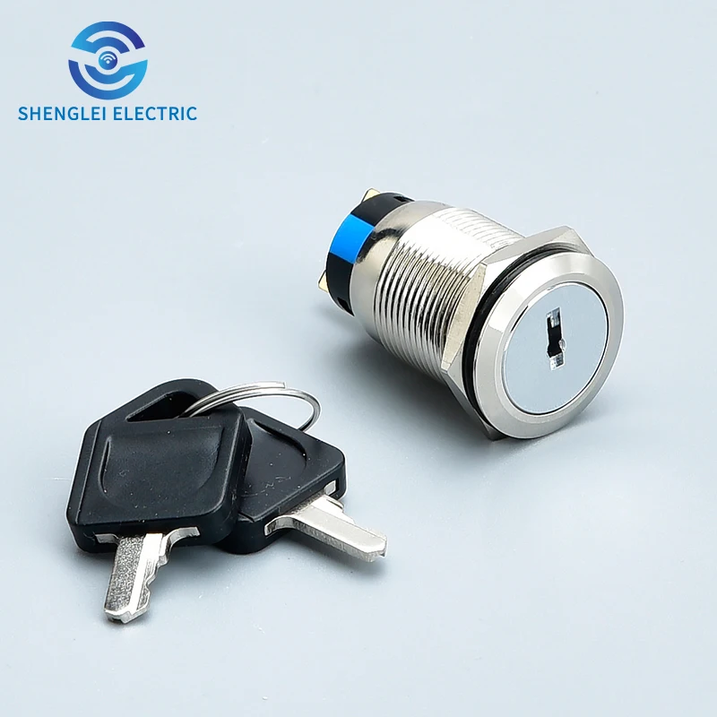 SHENGLEI 19mm Popular type key switch stainless steel 1NO1NC three pins two position two position smart switch button pusher