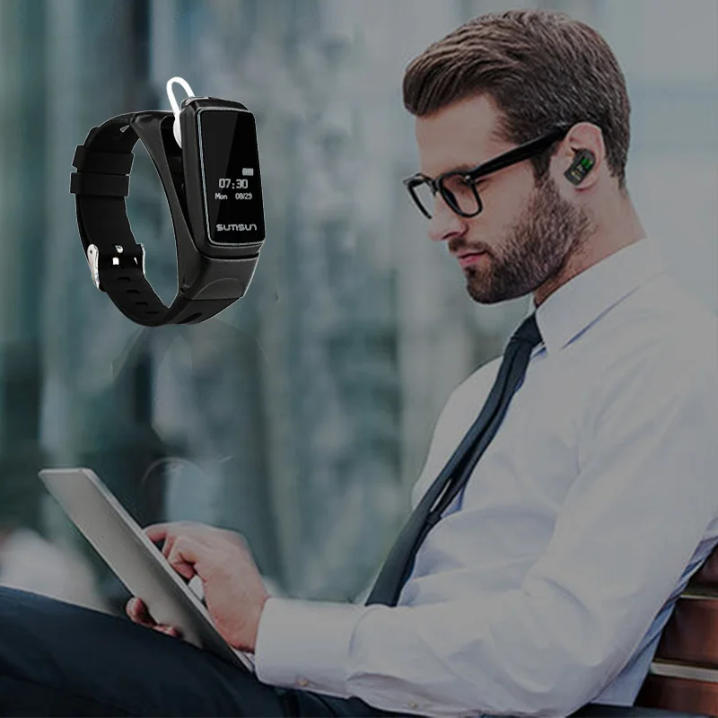 Fit бит Смарт часы с Bluetooth гарнитура 2 в 1 последние 2018 Android Спорт водонепроницаемый браслет