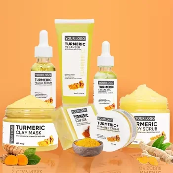 OEM  Korean Beauty Facial Anti Acne Aging Tumeric Face Skin Care Set Organic Private Label Whitening Turmeric Skincare Set