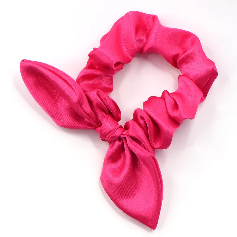Custom Solid Multi Color Cute Cheap Satin Plain Bowknot Rabbit Ear Scrunchies satin bow scrunchies