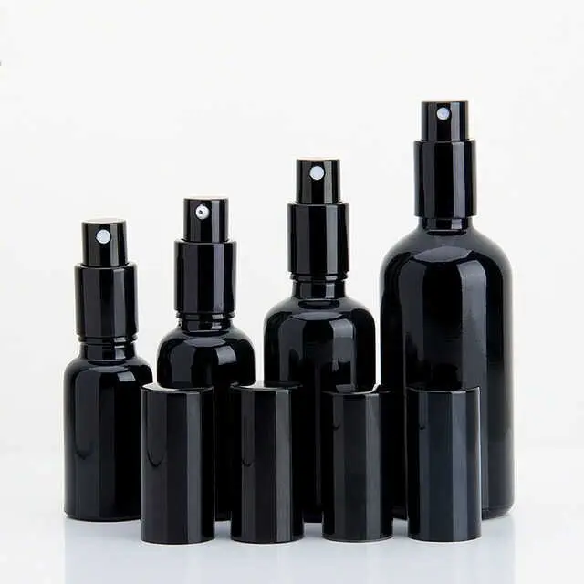 
hot sale 5ml 10ml 15ml 20ml 30ml 50ml 100ml black glass spray bottles frosted black bottle 