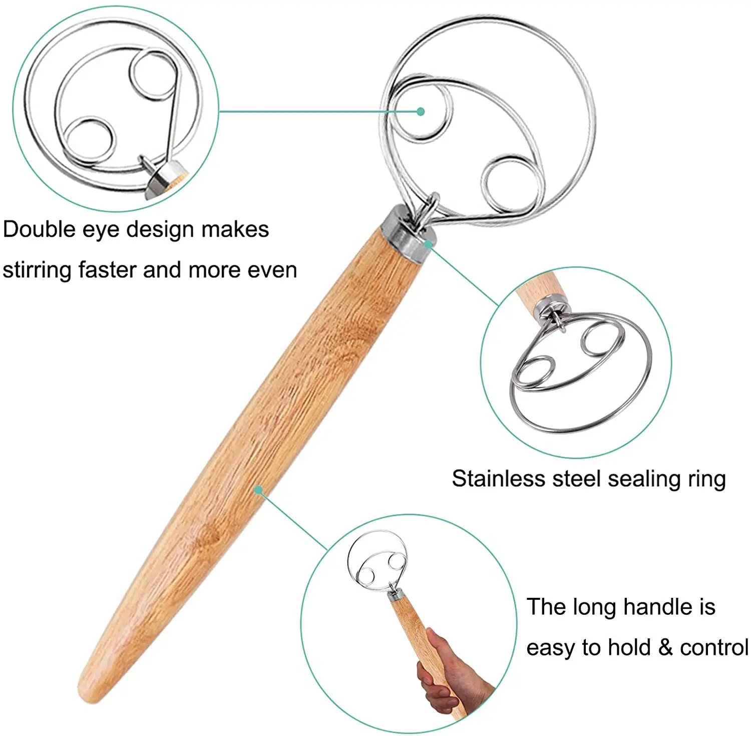 Частная марка Длинная Деревянная ручка и нержавеющая сталь хлеб датский венчик инструмент для выпечки теста Смешивания