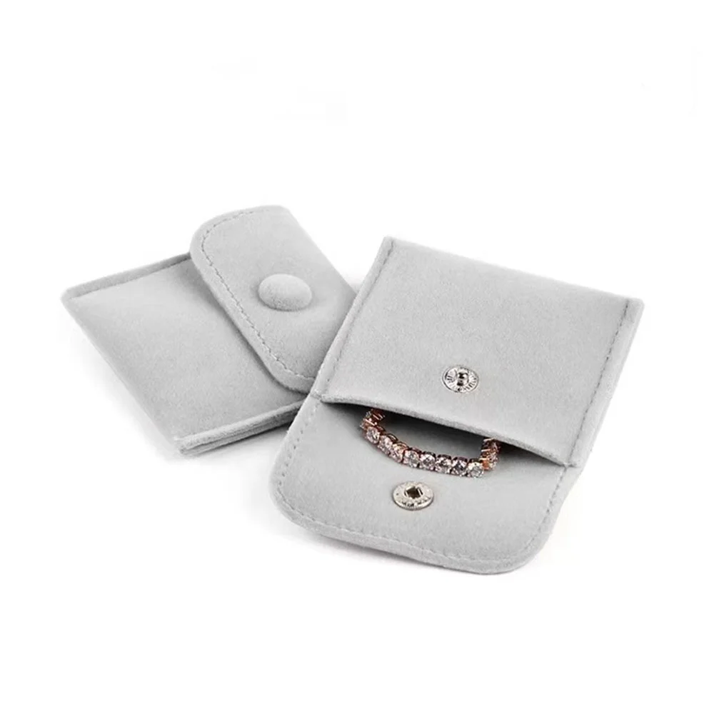 Wholesale Custom Logo Suede Jewelry Makeup Envelope Flap Velvet Jewellery Gift Packaging Pouch Bag With Button