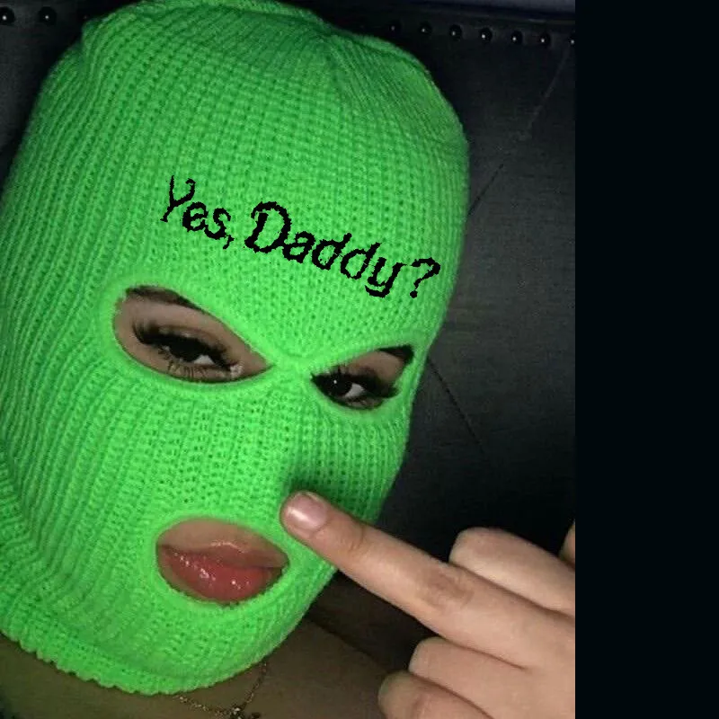 Yes daddy fashion ski mask sexy balaclava face mask 3 hole knitted full face cover woman winter hat