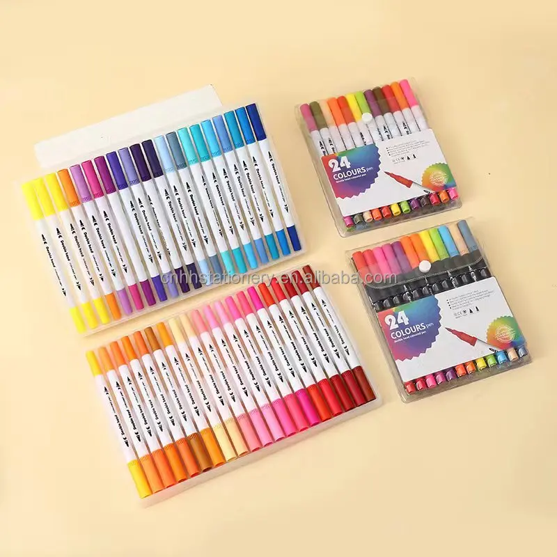 China Good 120 Colors Watercolor Double Best Black Felt Dual Tip Brush Coloring Painting Permanent Drawing Sketch Marker Pen Set