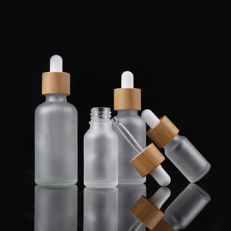 Bamboo Lid 30ml  Empty Glass Dropper Bottle  Frosted Glass Bottle For Essential Oils Refillable Pipette Bottle Jar