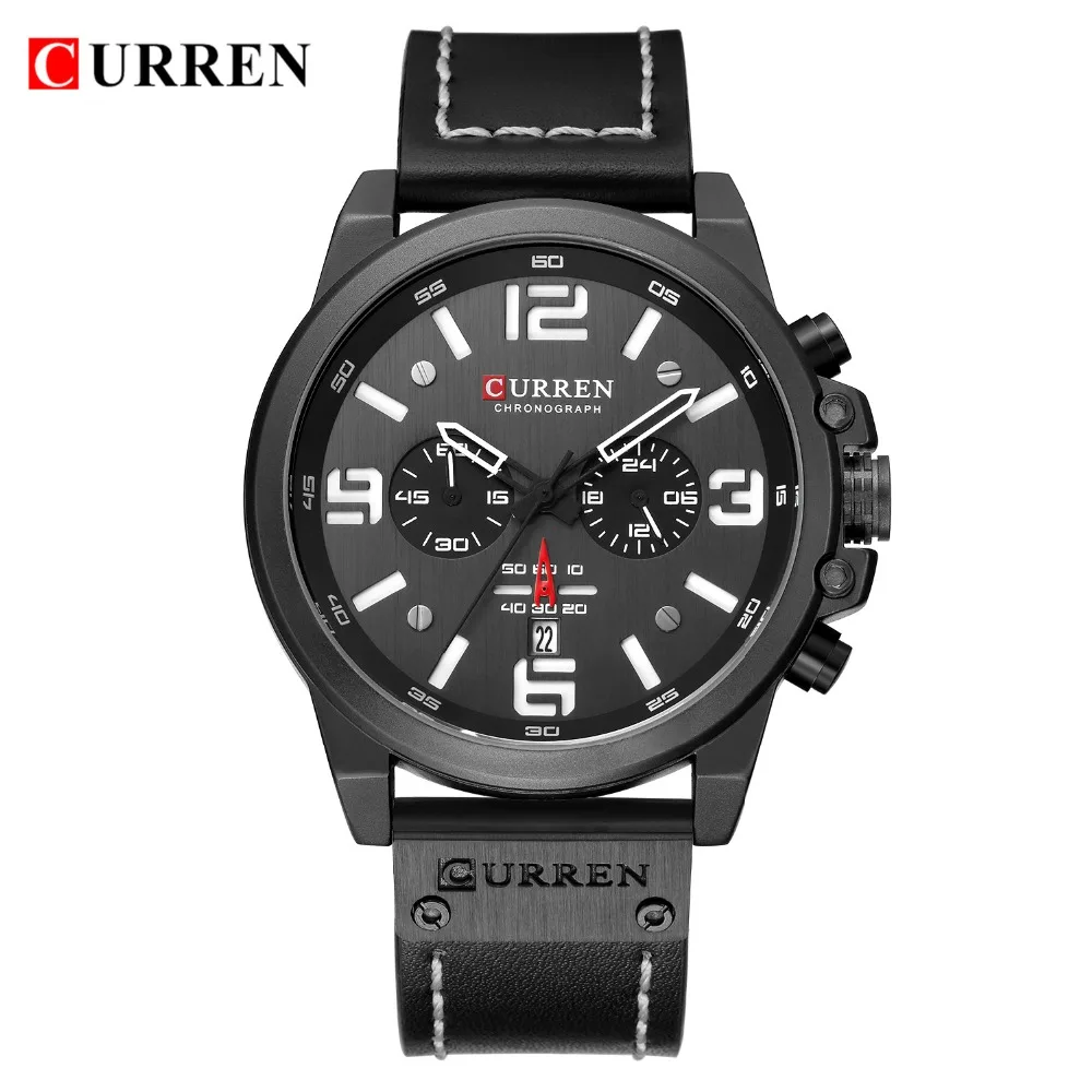  CURREN 8314 трендовые красные мужские кварцевые часы подлинный кожаный ремешок 24 часа в сутки хронометр Отображение даты на открытом воздухе