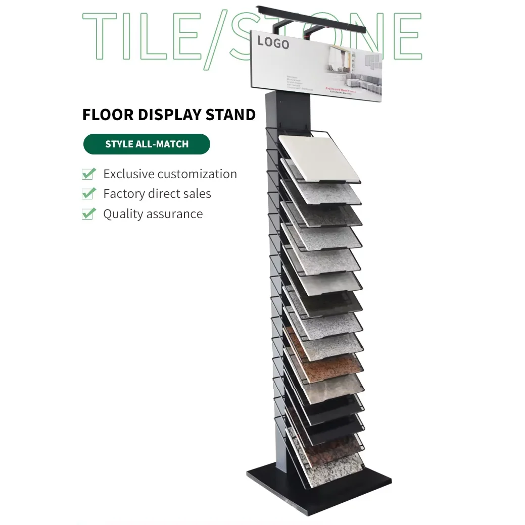 Floor Standing Ceramic Quartz Stand Multi-Layer Sample Tower Marble Stone Granite Tile Display Rack For Showroom
