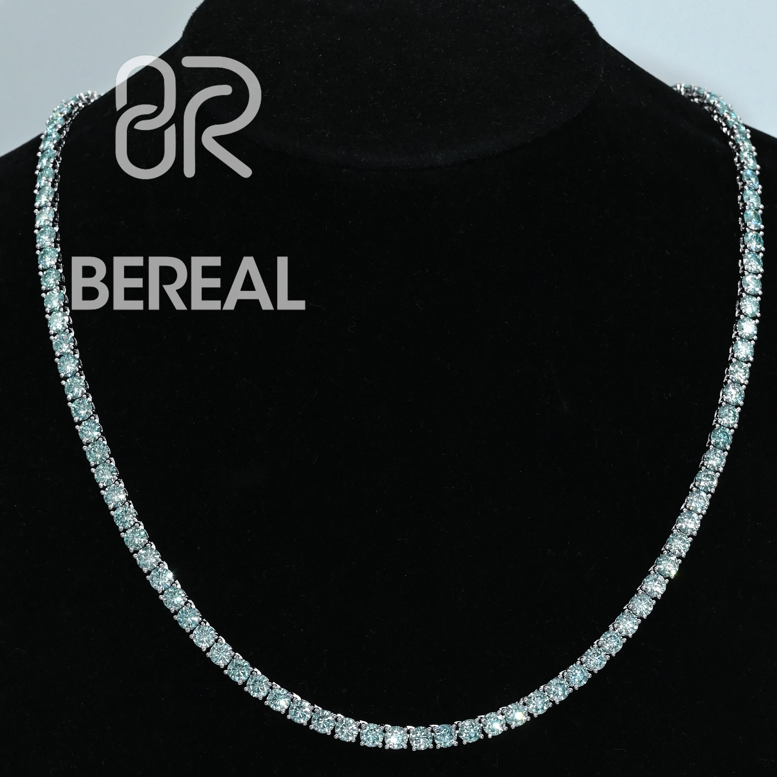 Factory Direct Sale GRA Certificate Rare Blue Moissanite Tennis Chain 925 Silver White Gold 5mm 6.5mm Tennis Bracelet Necklace