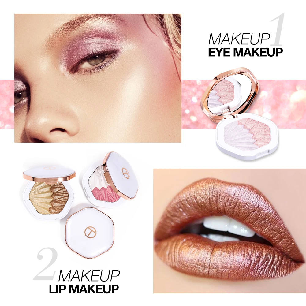 O.TWO.O Hot Sale Love Shape Highlighter Makeup 5 Colors Diamond Glowing Highlighter Bronzer Powder 3 Years 12pcs