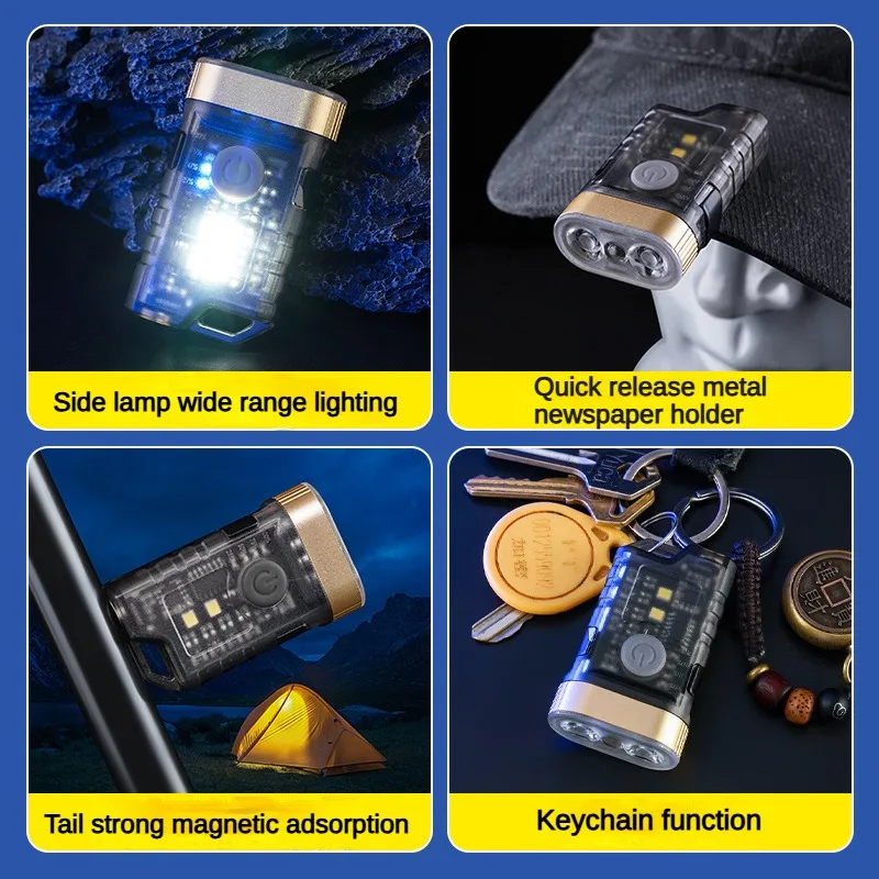 High Power LED Torch Rechargeable Work Light with Keychain IP65 Rated ABS Body Lithium Battery for Camping