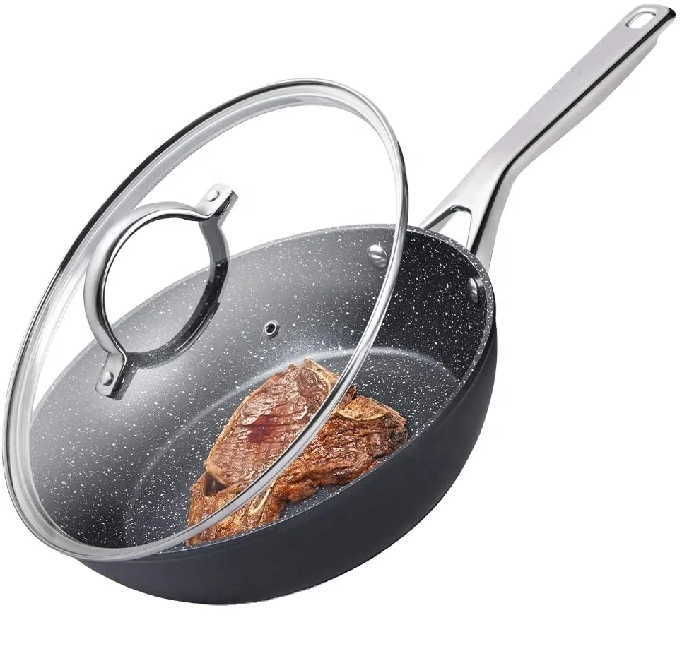 Глубокая сковорода, кованая Алюминиевая антипригарная сковорода с ажурной ручкой из нержавеющей стали, сковорода для приготовления пищи с индукцией