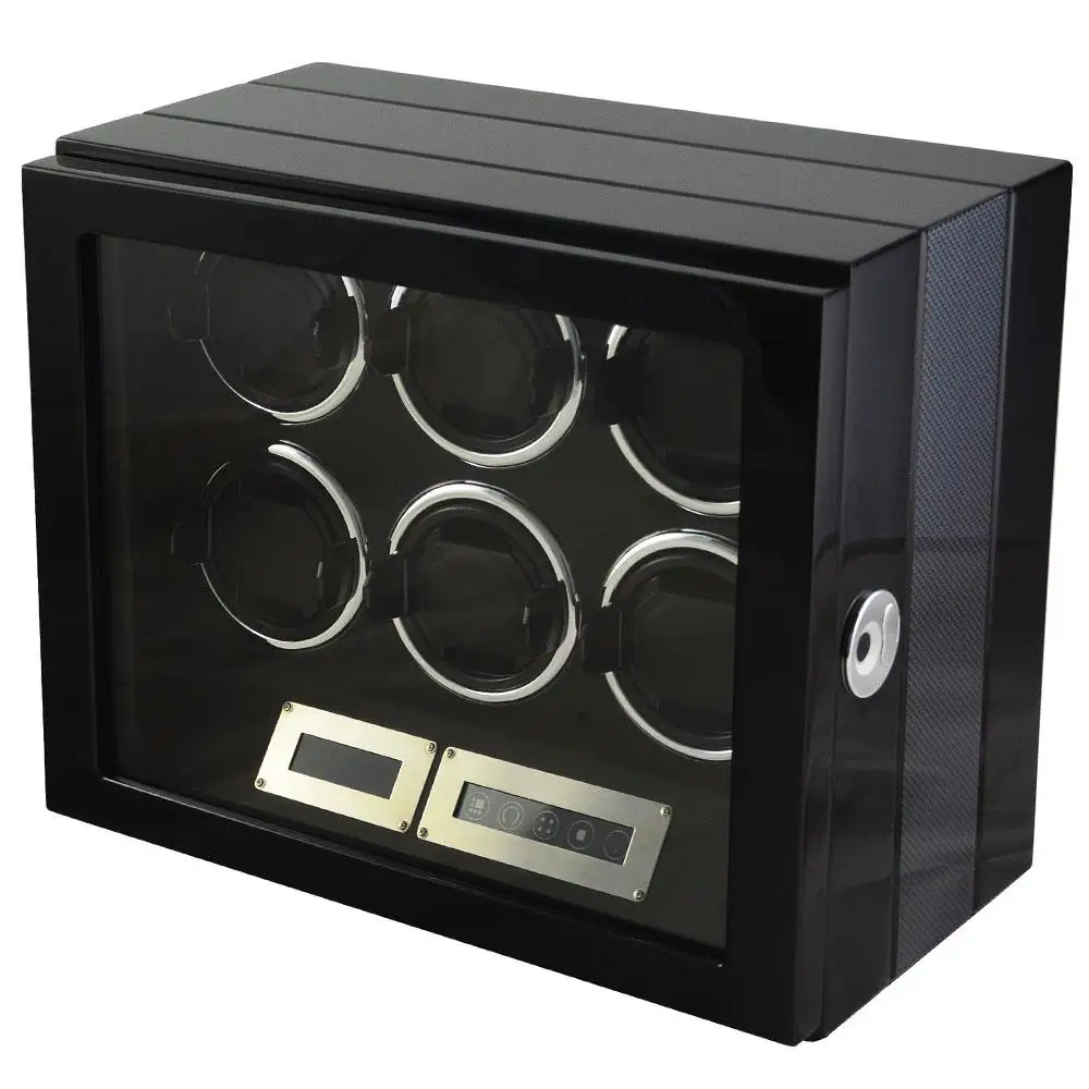 Factory Custom High Gross Finish Quality 6 Pcs Motors Automatic Wood Watch Winder With Led Light