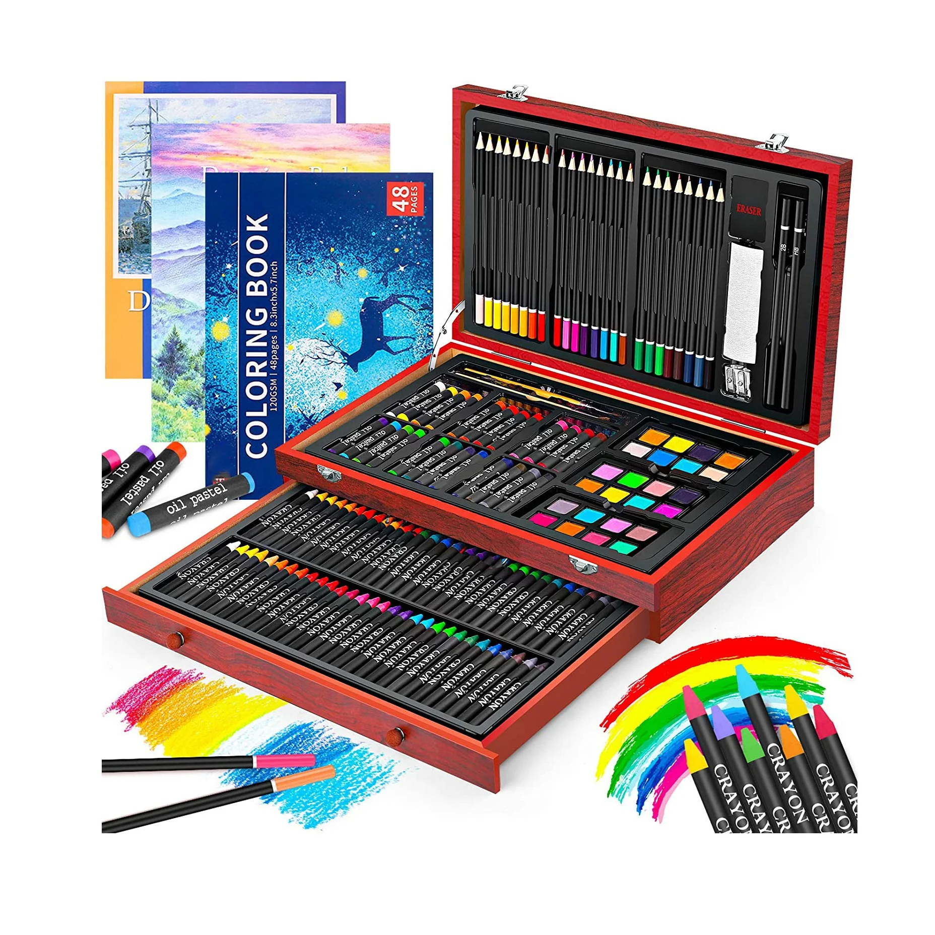 150pcs deluxe wooden box painting art set, creative Gift Box for Adults Artist Beginners Kids