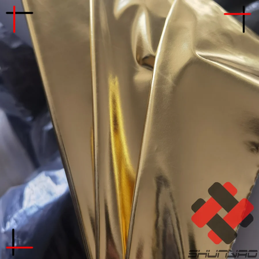 polyester PU leather waterproof gold metallic foil fabric for garment and upholstery