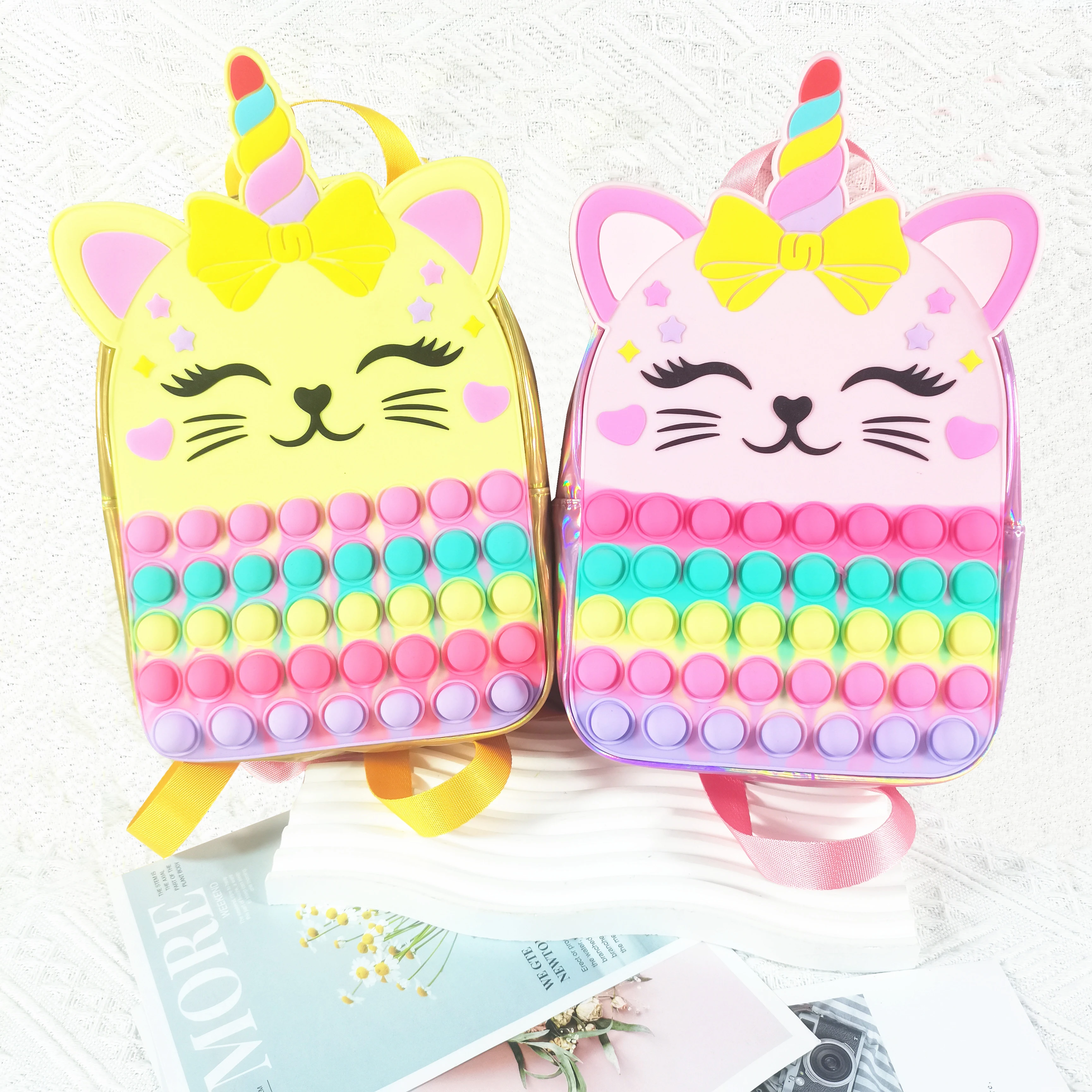 Pop Fidget Toy Backpack Cartoon Pop School Silicone Back pack Bag Purse For Girls Boys With Shoulder strap