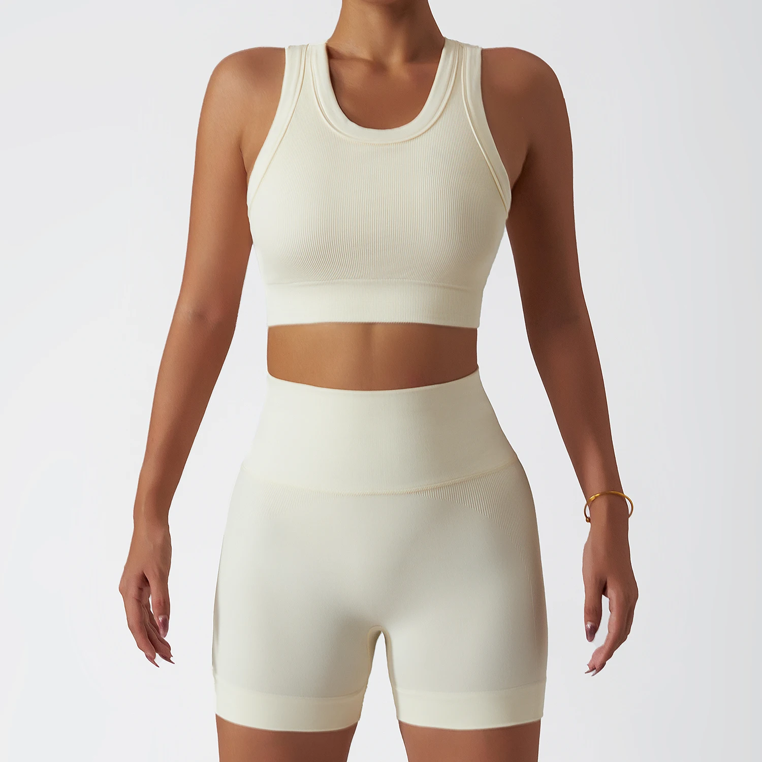 New arrival sport wear 2 Piece Seamless yoga set Push Up bra Tank top High Waist womens biker shorts gym fitness sets