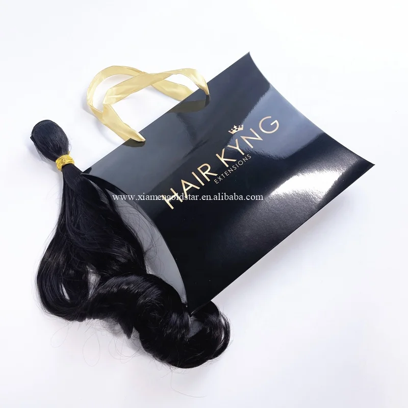 Luxury Custom LOGO Printing 1 bundle hair extension packaging wig pillow boxes with handle