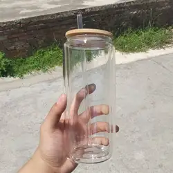 USA WAREHOUSE 16oz 20oz double wall glass snow globe snowglobe   tumbler with bamboo lid and straw