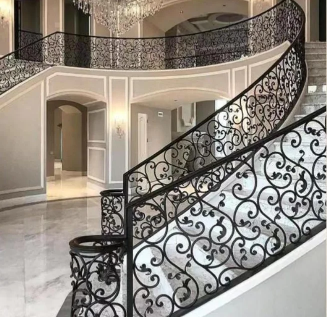 European Luxury Metal Railing Outdoor Stairs Designs MS Wrought Iron Stair Railing
