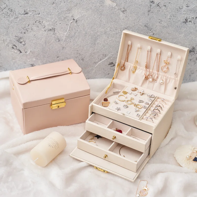 Luxury Leather Velvet Jewelry Organizer Gift Packaging  Necklace Jewellery Pouch Bracelet Set Jewelry Big Box