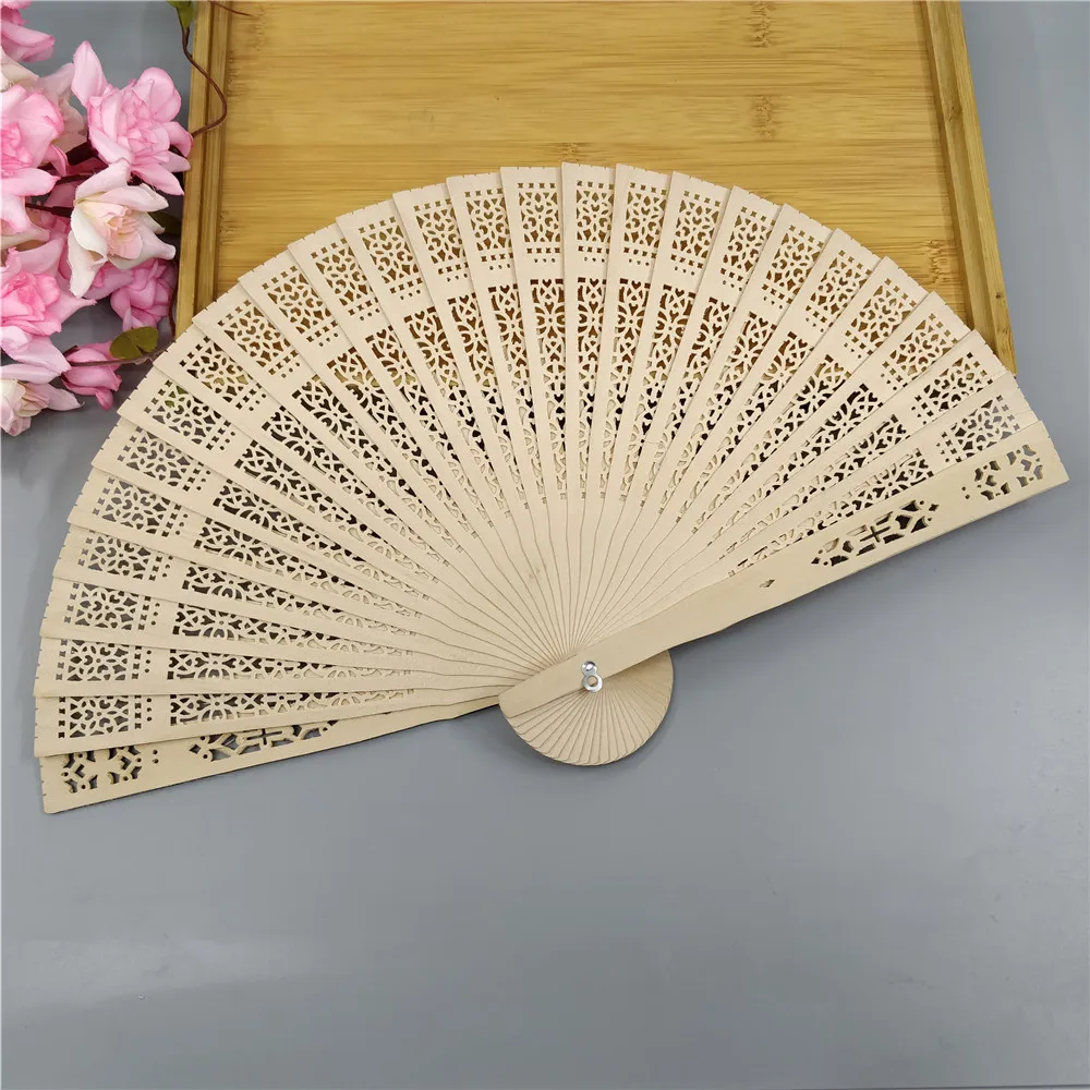 Custom logo engraved wooden hand fan wedding decoration hand fan promotional gift fan