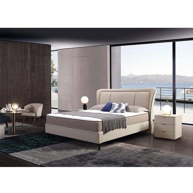 high quality luxury wood upholstery leather king bedroom furniture set