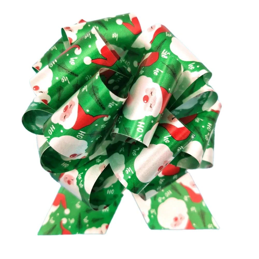 5 inch Christmas Theme Gift Box Wrapping Decorations Drawstring Ribbon Easy Bow Snowman Printed Poly Ribbon POM POM Pull Bow