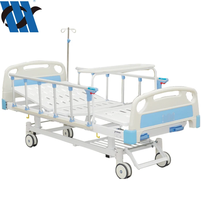 YC-T2611L(II)  High Quality Aluminum Alloy Guardrail With Dining Table Board Double Curved Handle Manual Hospital Bed