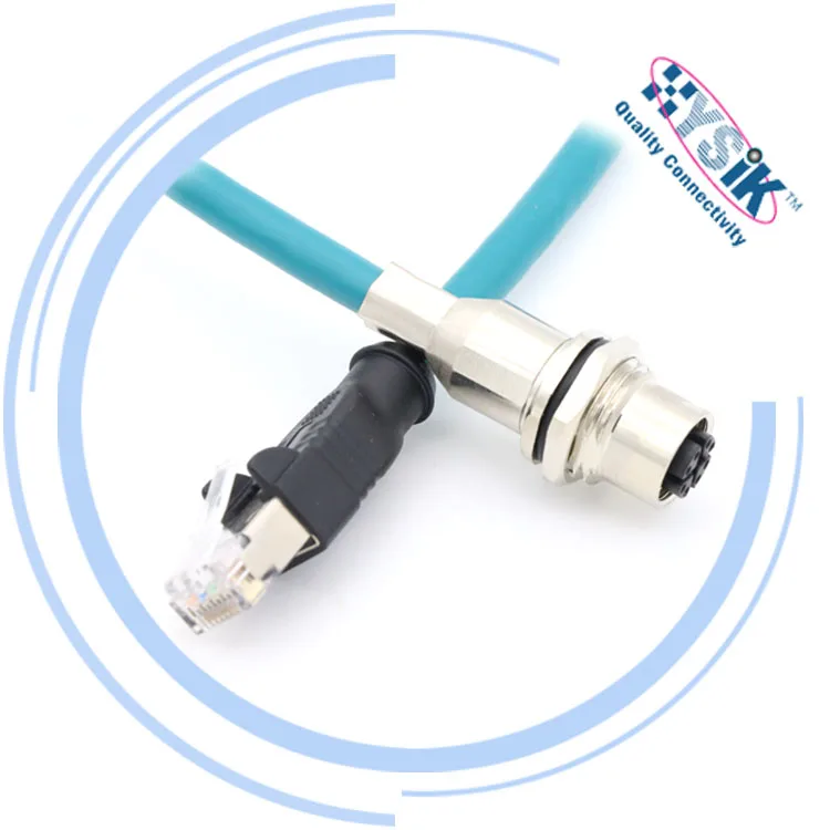 High Flex Panel Mount Connector M12 8 pin Male X Coded to RJ45 Straight Cable Type For Industrial EtherNet