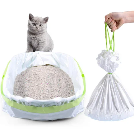 Heavy-Duty Plastic Drawstring Carry Bag for Cat Litter Box for Household Cat Litter and Toilet Garbage Cleaning