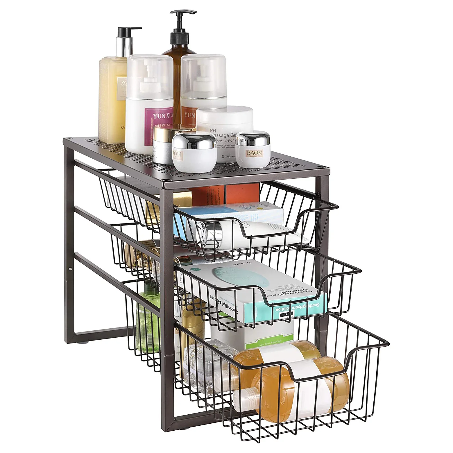3-Tier Desktop Organizer for Kitchen Bathroom Office Stackable Under Sink Cabinet Organizer Sliding Storage Drawer