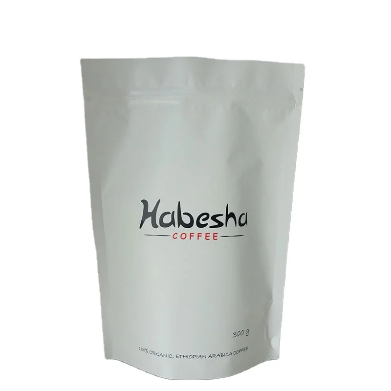 Matte gravure printing custom round bottom foil lined white kraft paper bag 300g coffee bean stand up pouch packaging bags