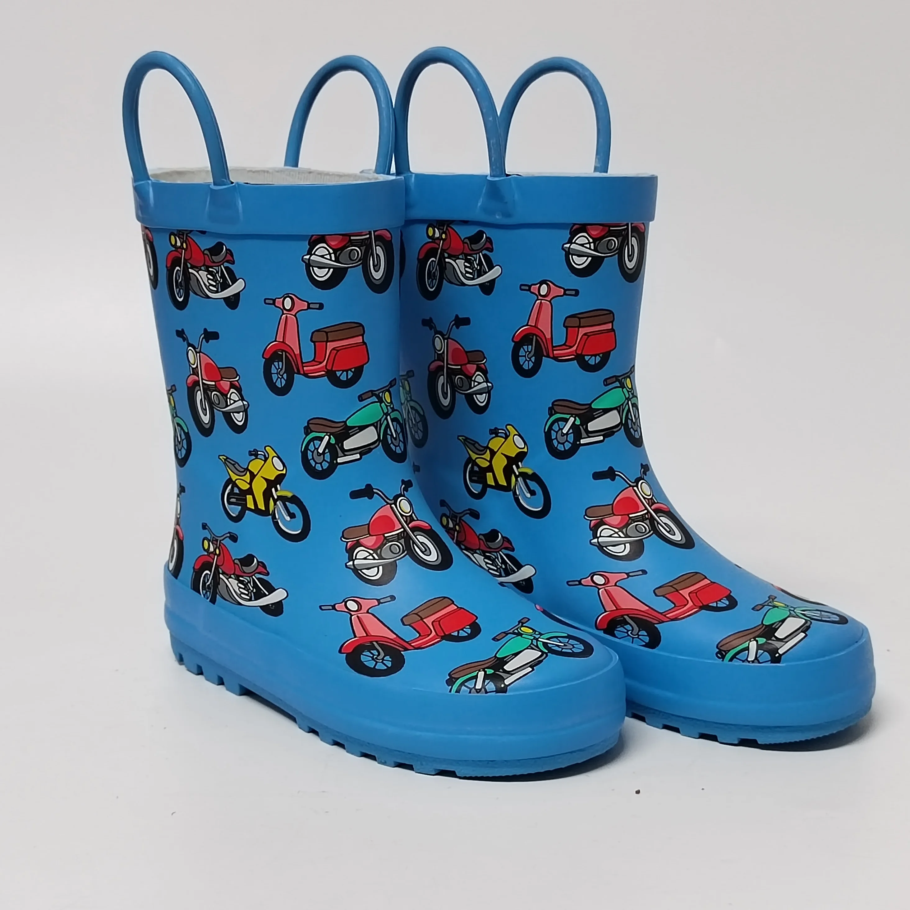 factory customized motorbike printed 100% waterproof rubber rain boots for children