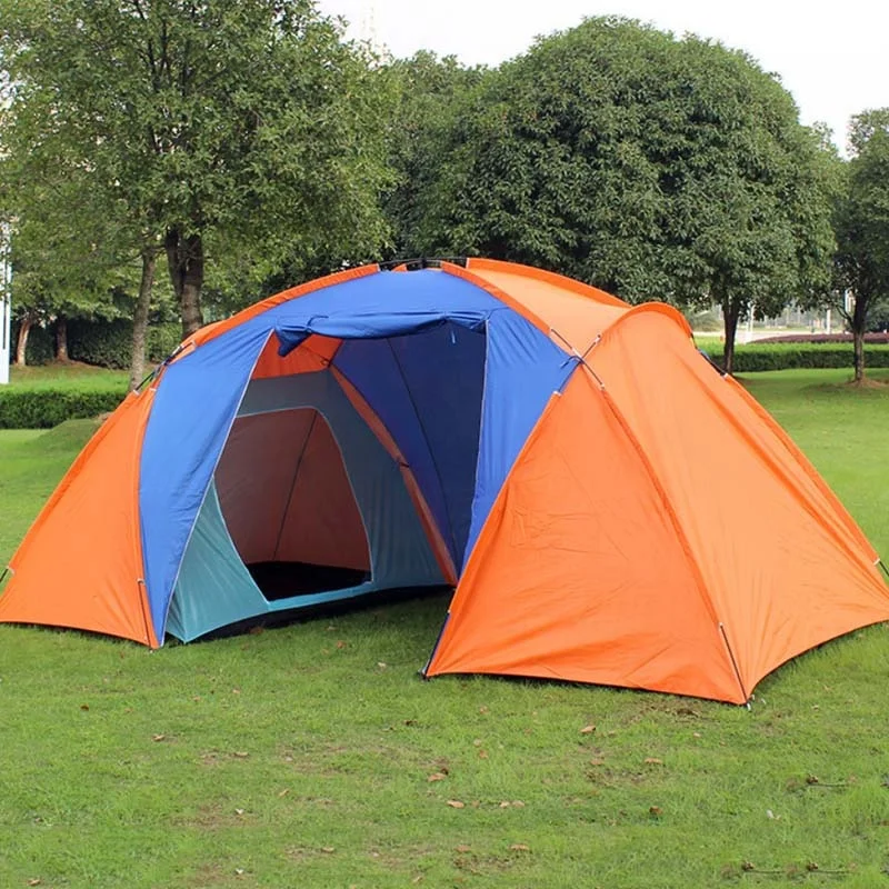 Hot Sale Fiberglass Pole 3-4 Person 2 Rooms Waterproof Family Camping Tent