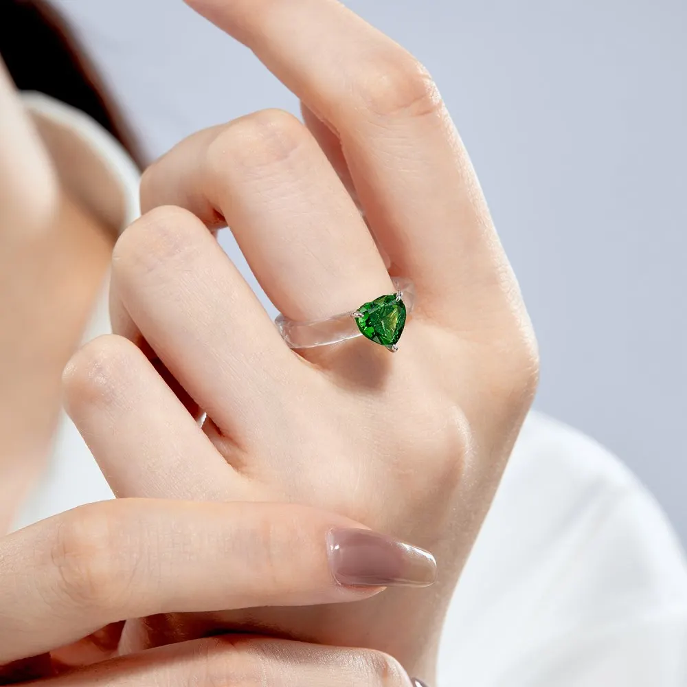 DYLAM Exclusive Design Jewelry Rings Women Eternity Wedding Band Green Emerald S925 Silver 5A Cubic Zirconia Promise Ring