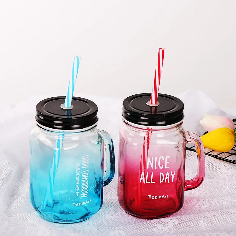 hot sale factory price glass mason jar with lid and straw mason jar with handle and lid accepting customized logo