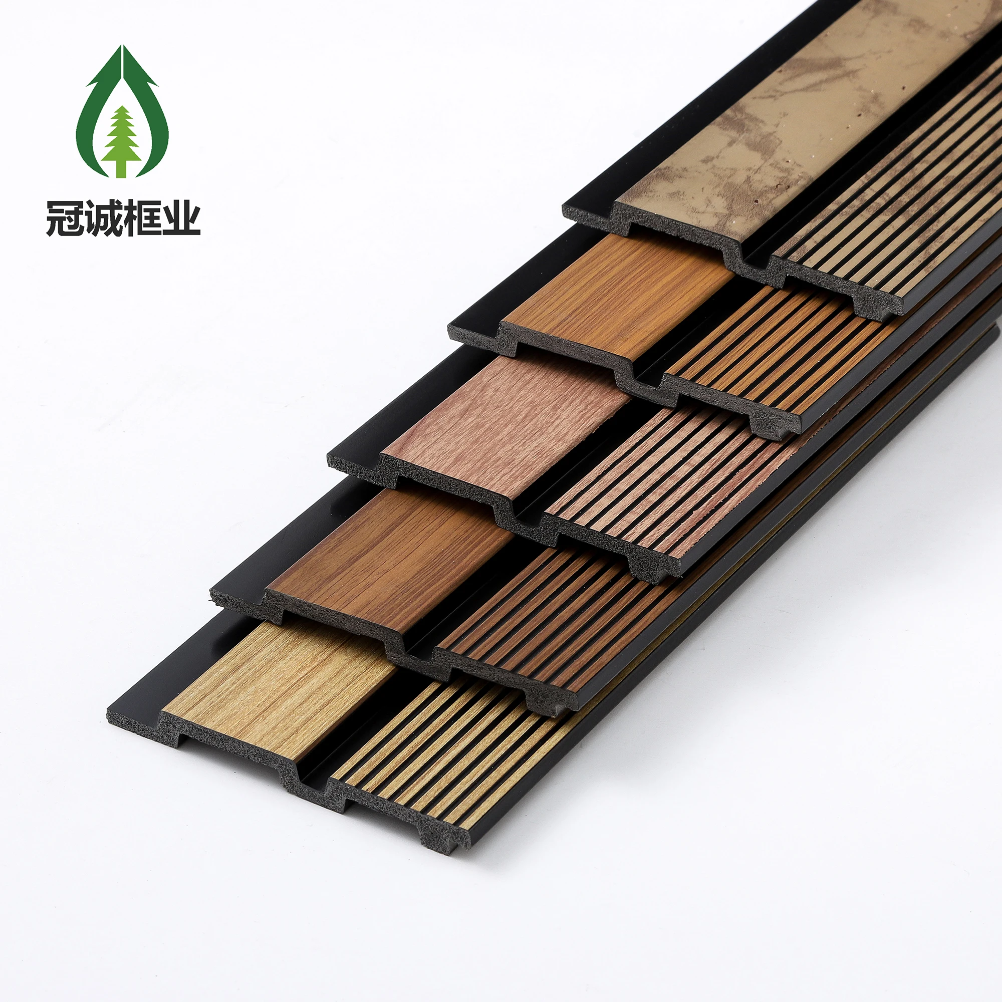 High Quality Customized Modern 3d Gold Line Luxury Design Waterproof Fluted Wood Slat Ps Interior Wall Panel For Indoor Decor